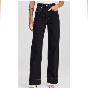 ZARA TRF HIGH WAISTED WIDE LEG CUFFED with CONTRAST STITCHING DENIM JEANS SZ 0